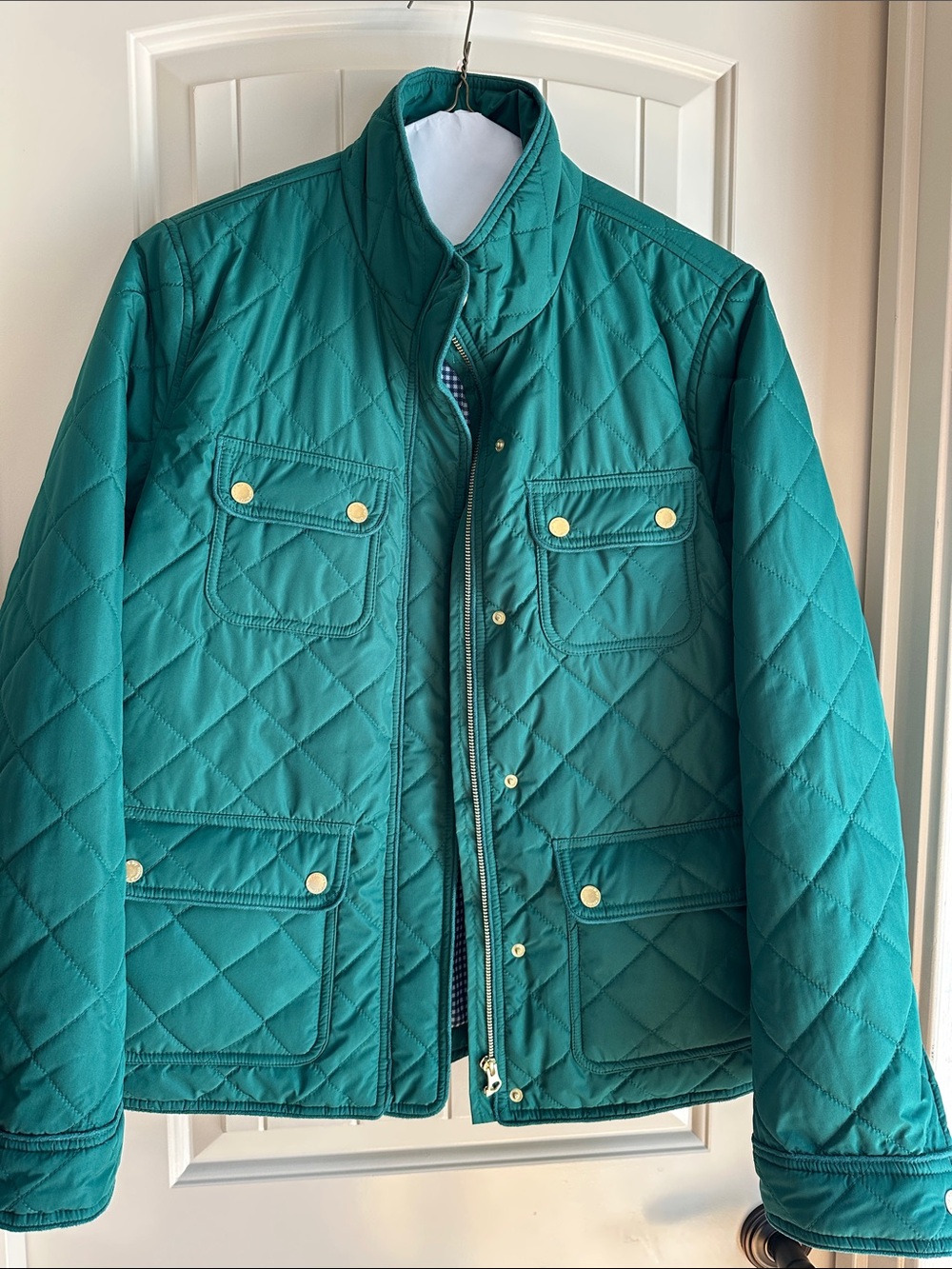 Kelly Green  Quilted  Jacket with Stand Collar